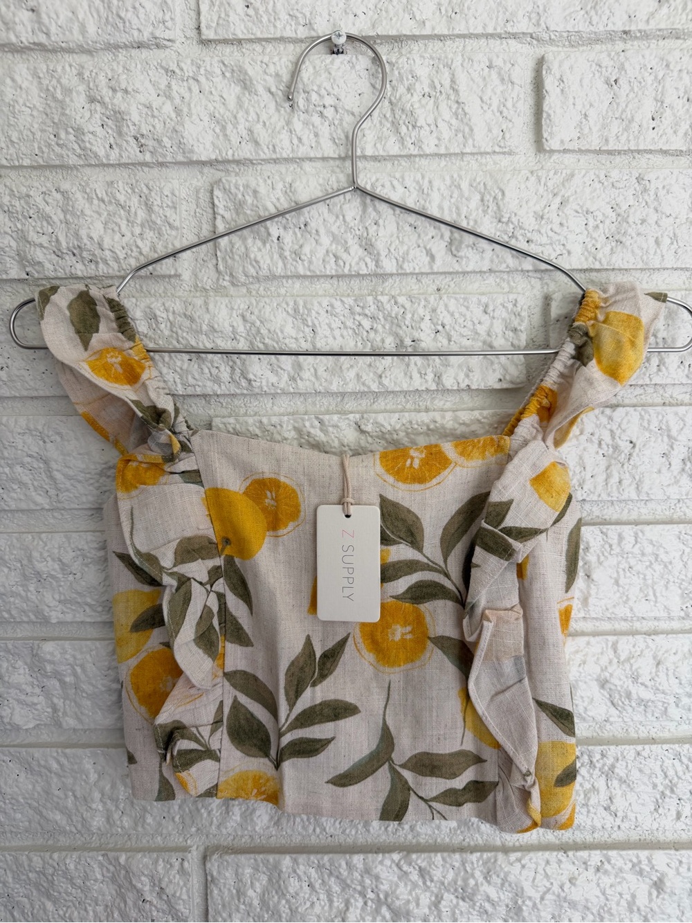 Z Supply Yellow & Olive Amber Citrus Print Crop Linen Camisole